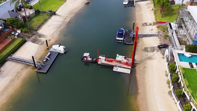 Aerial View of Piling Rig Operating in Gold Coast Canal