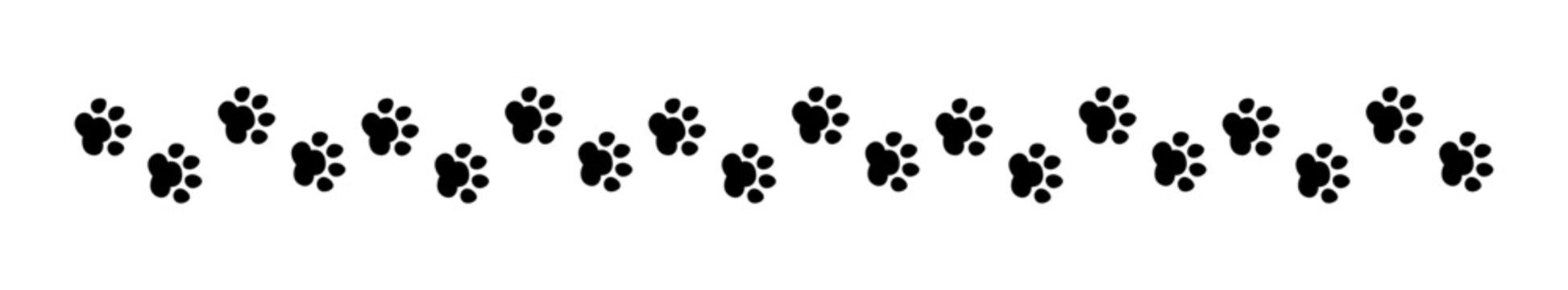 Black paw print border pattern, simple pet footprint line decorative element