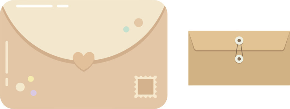 Cute pastel love letter envelope and standard string tie envelope flat vector illustration.