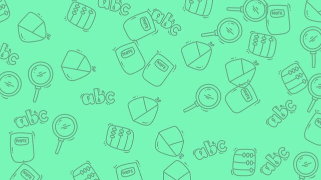 Green background with outline drawings of school items. Perfect for educational presentations, websites, school projects, and stationery designs.