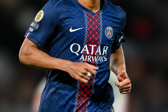 Illustration picture shows the Nike jersey of a player of PSG team with Qatar Airways logo