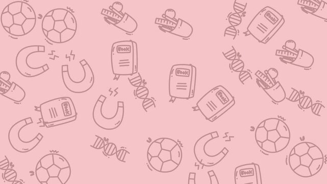 Science and sports doodles on pink background suitable for educational materials, presentations, posters, and social media graphics on related topics.