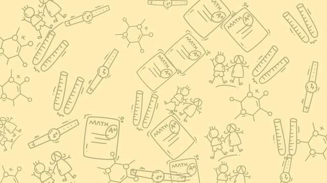Doodle background perfect for educational projects. Includes math symbols, science equipment, and school elements for creative designs.