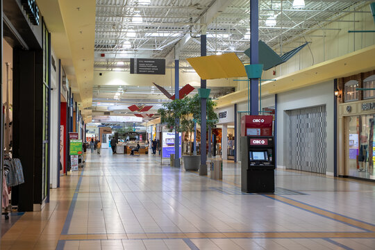 Interior view of Dixie Outlet Mall shopping corridor. Mississauga, Canada - May 4, 2026.