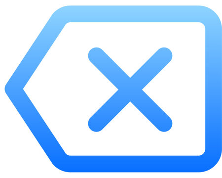 Modern blue backspace icon with soft gradient outline for data deletion and keyboard interface