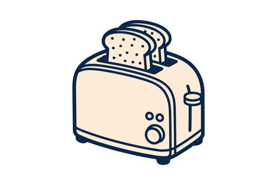 Beige two slice toaster with popping toasted bread slices