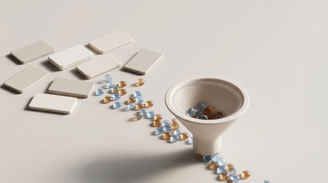 Conceptual 3D funnel illustration for business data processing