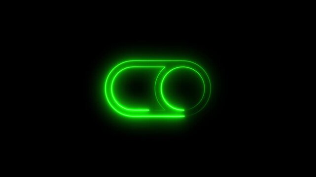 Glowing Green Toggle Switch Button Turning On Neon Light Switch Animation on Black Background