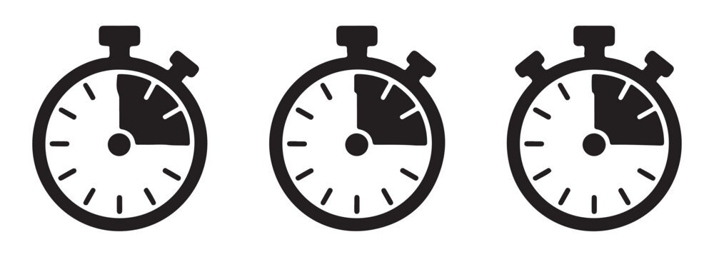 Group of three stopwatch icons with partial filled time segments for precise timing and measurement.
