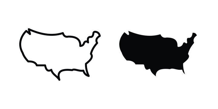 America map icon vector glyph and thin stroke collection
