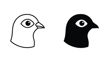 Obraz premium Pigeon bird head profile icon set showing avian silhouette in minimal outline and solid black styles for nature wildlife and animal conservation design isolated on white background