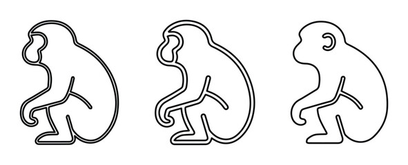 Minimalist monkey line icon set, black outline primate silhouettes, modern wildlife animal vector graphics for logo design and branding © Muhammad