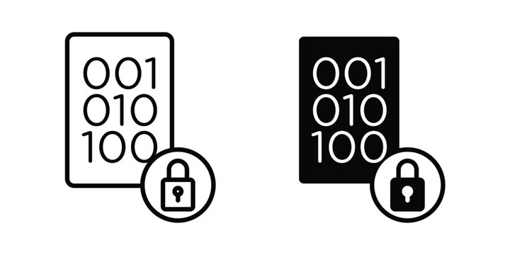 Binary Lock icon vector glyph and thin stroke collection
