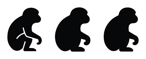 Minimalist monkey silhouette set, black primate vector icons, sitting ape profile graphics for wildlife logo design and nature branding © Muhammad