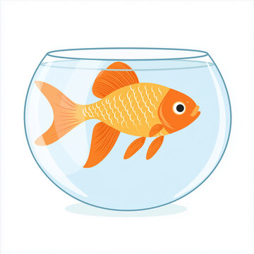 Flat Illustration of Japanese Goldfish in Round Glass Bowl Minimal Cute Design