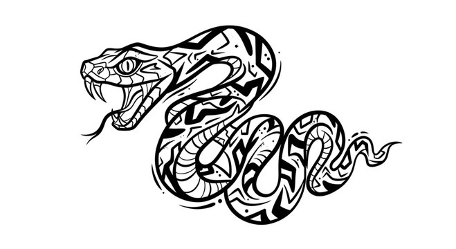 Tribal Snake Tattoo Design, Black and White Illustration