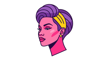 Vibrant Retro Woman Profile Portrait, Pop Art Style, Pink and Purple © Sifaul