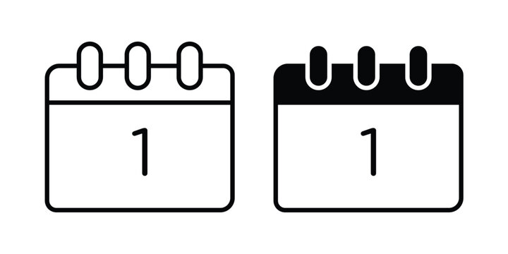 Calendar day icon vector glyph and thin stroke collection