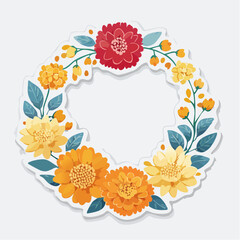 Fototapeta premium Floral Wreath with Yellow and Red Flowers