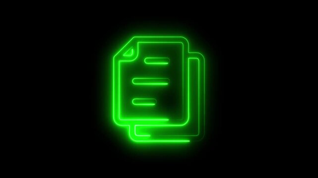 Neon Green Document Glowing on Black Background Technology and Data Storage Concept