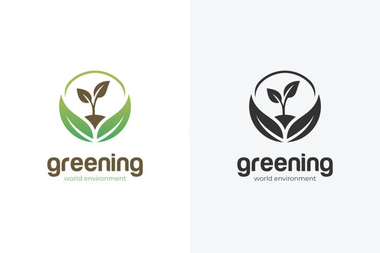 Plant Sprout Inside Leaf Circle For Global Environment Logo Icon Design