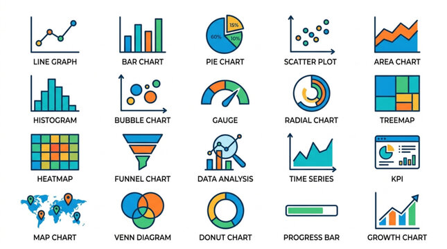 Collection of Data Visualization Icons and Charts.