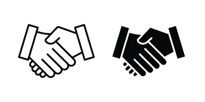 Deal handshake icon vector glyph and thin stroke collection