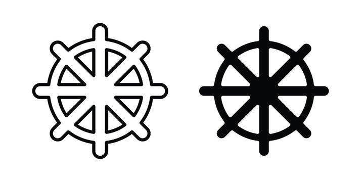 Dharmachakra icon vector glyph and thin stroke collection