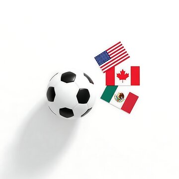 Soccer ball with USA Canada Mexico flags for international football