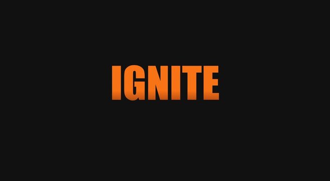Ignite bold orange typography motion on dark animation background