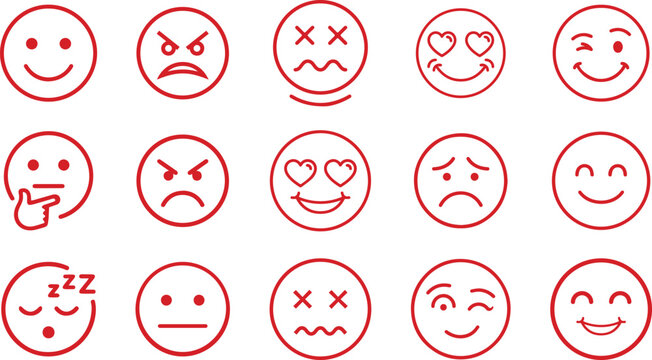 Red illustration icon of a smiley face