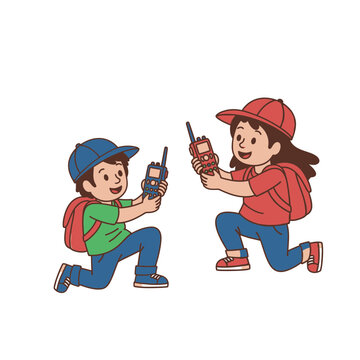 Kids Playing with Walkie Talkies, Communication, Adventure, Childhood Fun