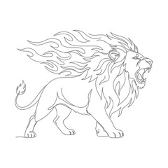 Obraz premium Roaring Lion with Fiery Mane Outline