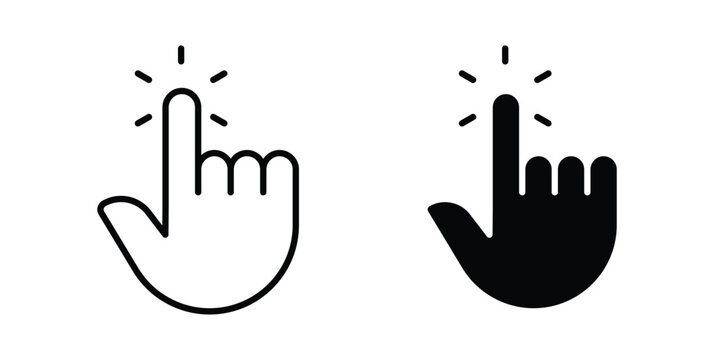 Hand cursor icon vector glyph and thin stroke collection