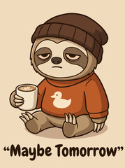 Fototapeta premium Sloth Wearing Brown Beanie and Sweater.