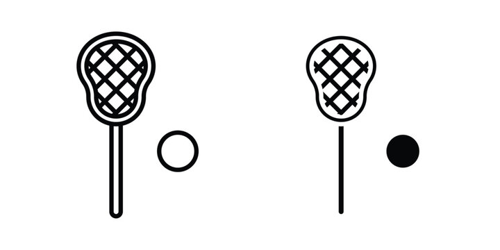 Lacrosse stick ball icon vector glyph and thin stroke collection