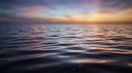 Obraz premium 夕陽と紫の空が反射する幻想的な海の広告用背景｜The fantastical ocean background, reflecting the sunset and purple sky, is perfect for advertising.｜Generative AI
