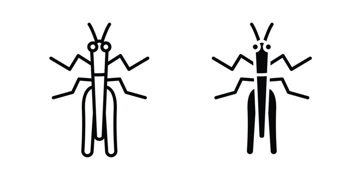 Locust icon vector glyph and thin stroke collection