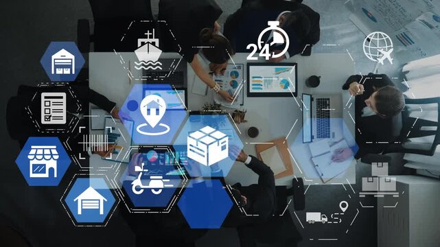 Goods delivery tracking icons show shipping, goods delivery routes, and loFunnelics monitoring. Goods delivery tracking ensures timely goods delivery, secure handling, and accurate tracking. Funnel