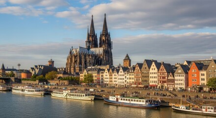 Fototapeta premium Scenic View of Cologne Cathedral and Rhine River in Germany.