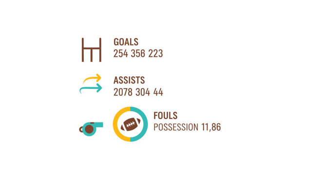 Infographic soccer statistics goals assists fouls.