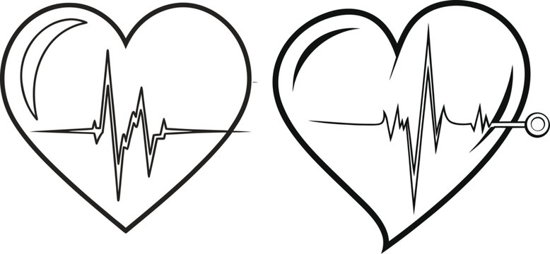 heart rate icons with ecg lines high quality