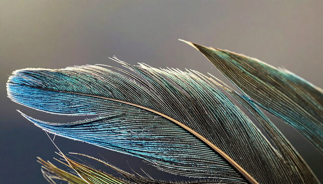 Close up of vibrant bird feathers displaying detailed textures and colors