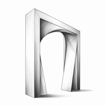 Detailed pencil sketch of a paradoxical twisted archway with architectural shading