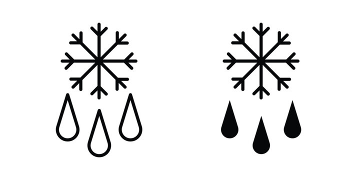 Snowflake droplets icon vector glyph and thin stroke collection