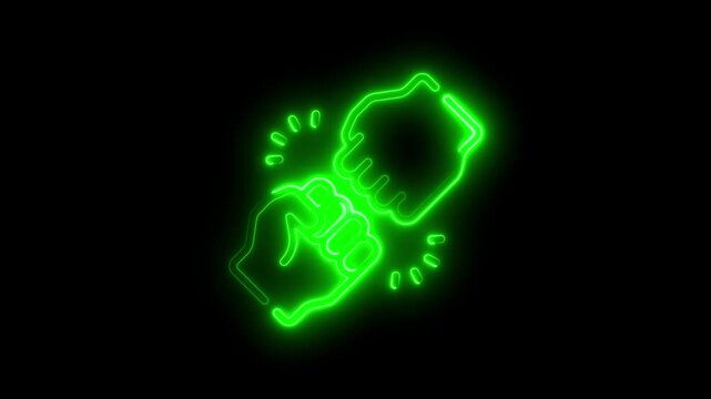 Neon Green Glowing Handshake on Black Background with Sparking Effect Business Partnership Symbol