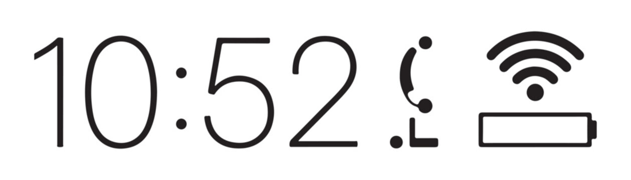 Digital clock time 10:52 with wifi and battery icons in a status bar on transparent background.