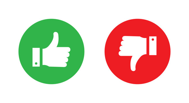 Like and dislike icon set. Thumbs up or down. Do and Don't symbols. Positive and negative choice. good and bad choice icon. Vector illustration.