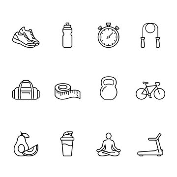 Pure Fitness and Wellness Minimalist Line Icon Set - 12 Icons