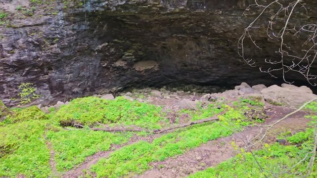 Scenic trail winding through limestone caves and forested terrain in Maquoketa Caves State Park Iowa